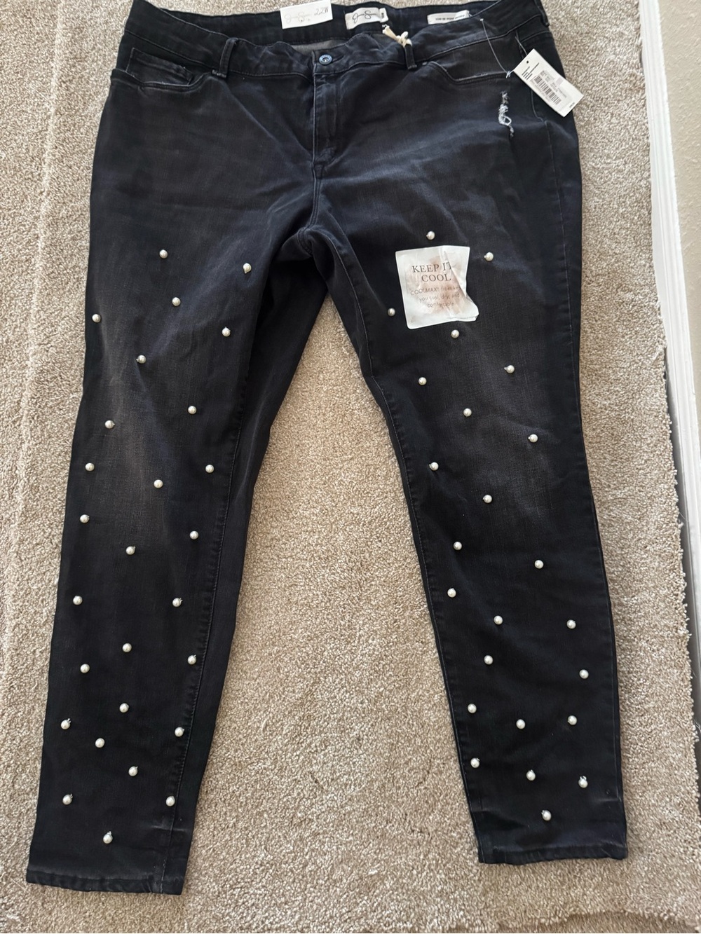 Jessica Simpson Pearl-Embellished Black Women's Jeans